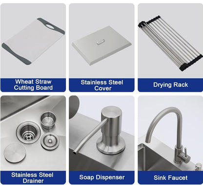 21" Outdoor Kitchen Sink Drop In Bar Sink Workstation With Faucet And Dust Lid Single Bowl Utility Small Sinks 304 Stainless Steel